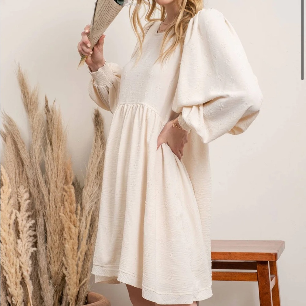 Altar’d State White Babydoll Long sleeve Dress